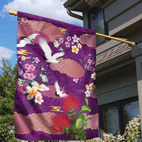 Hawaiian and Japanese Culture Together Garden Flag Purple Ohia Lehua Plumeria and Sakura Blooming LT03 - Polynesian Pride