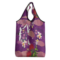 Hawaiian and Japanese Culture Together Grocery Bag Purple Ohia Lehua Plumeria and Sakura Blooming LT03 - Polynesian Pride