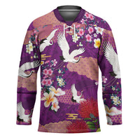 Hawaiian and Japanese Culture Together Hockey Jersey Purple Ohia Lehua Plumeria and Sakura Blooming LT03 Unisex Purple - Polynesian Pride