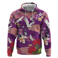 Hawaiian and Japanese Culture Together Hoodie Purple Ohia Lehua Plumeria and Sakura Blooming LT03 Pullover Hoodie Purple - Polynesian Pride