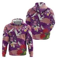 Hawaiian and Japanese Culture Together Hoodie Purple Ohia Lehua Plumeria and Sakura Blooming LT03 - Polynesian Pride