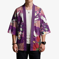 Hawaiian and Japanese Culture Together Kimono Purple Ohia Lehua Plumeria and Sakura Blooming LT03 - Polynesian Pride