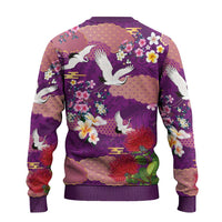 Hawaiian and Japanese Culture Together Ugly Christmas Sweater Purple Ohia Lehua Plumeria and Sakura Blooming LT03 - Polynesian Pride