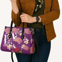 Hawaiian and Japanese Culture Together Leather Bag Purple Ohia Lehua Plumeria and Sakura Blooming LT03 - Polynesian Pride