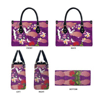 Hawaiian and Japanese Culture Together Leather Bag Purple Ohia Lehua Plumeria and Sakura Blooming LT03 - Polynesian Pride