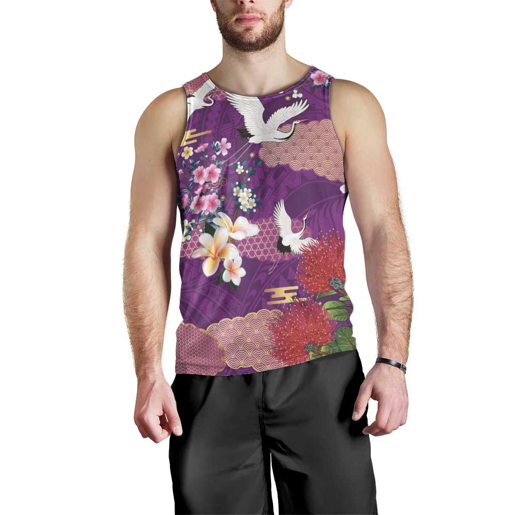 Hawaiian and Japanese Culture Together Men Tank Top Purple Ohia Lehua Plumeria and Sakura Blooming LT03 - Polynesian Pride