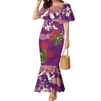 Hawaiian and Japanese Culture Together Mermaid Dress Purple Ohia Lehua Plumeria and Sakura Blooming LT03 Women Purple - Polynesian Pride