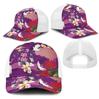 Hawaiian and Japanese Culture Together Mesh Trucker Cap Purple Ohia Lehua Plumeria and Sakura Blooming LT03 - Polynesian Pride
