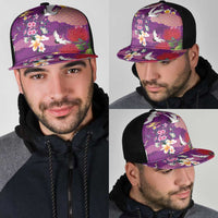 Hawaiian and Japanese Culture Together Mesh Trucker Cap Purple Ohia Lehua Plumeria and Sakura Blooming LT03 - Polynesian Pride