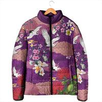 Hawaiian and Japanese Culture Together Padded Jacket Purple Ohia Lehua Plumeria and Sakura Blooming LT03 - Polynesian Pride