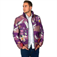 Hawaiian and Japanese Culture Together Padded Jacket Purple Ohia Lehua Plumeria and Sakura Blooming LT03 - Polynesian Pride