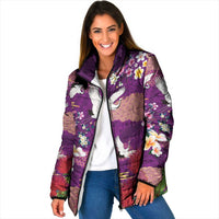 Hawaiian and Japanese Culture Together Padded Jacket Purple Ohia Lehua Plumeria and Sakura Blooming LT03 Women Purple - Polynesian Pride