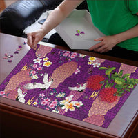 Hawaiian and Japanese Culture Together Puzzle Purple Ohia Lehua Plumeria and Sakura Blooming LT03 - Polynesian Pride