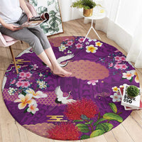 Hawaiian and Japanese Culture Together Round Carpet Purple Ohia Lehua Plumeria and Sakura Blooming LT03 - Polynesian Pride