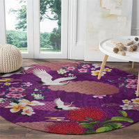 Hawaiian and Japanese Culture Together Round Carpet Purple Ohia Lehua Plumeria and Sakura Blooming LT03 - Polynesian Pride