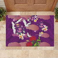 Hawaiian and Japanese Culture Together Rubber Doormat Purple Ohia Lehua Plumeria and Sakura Blooming LT03 Purple - Polynesian Pride
