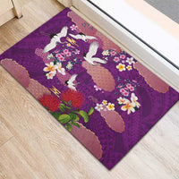 Hawaiian and Japanese Culture Together Rubber Doormat Purple Ohia Lehua Plumeria and Sakura Blooming LT03 - Polynesian Pride