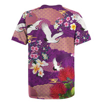 Hawaiian and Japanese Culture Together Rugby Jersey Purple Ohia Lehua Plumeria and Sakura Blooming LT03 - Polynesian Pride