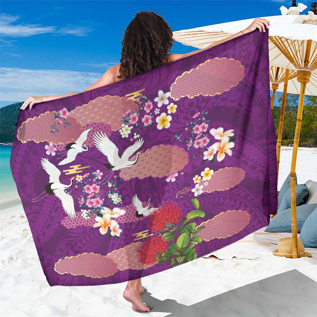 Hawaiian and Japanese Culture Together Sarong Purple Ohia Lehua Plumeria and Sakura Blooming LT03 One Size 44 x 66 inches Purple - Polynesian Pride