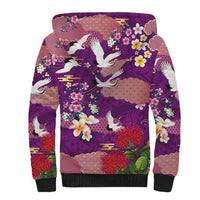 Hawaiian and Japanese Culture Together Sherpa Hoodie Purple Ohia Lehua Plumeria and Sakura Blooming LT03 - Polynesian Pride