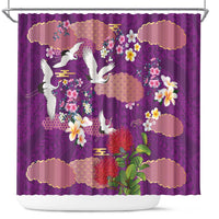 Hawaiian and Japanese Culture Together Shower Curtain Purple Ohia Lehua Plumeria and Sakura Blooming LT03 Purple - Polynesian Pride