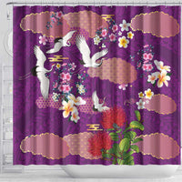 Hawaiian and Japanese Culture Together Shower Curtain Purple Ohia Lehua Plumeria and Sakura Blooming LT03 - Polynesian Pride