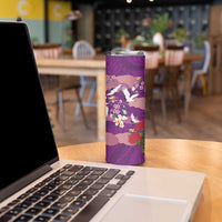 Hawaiian and Japanese Culture Together Skinny Tumbler Purple Ohia Lehua Plumeria and Sakura Blooming LT03 - Polynesian Pride