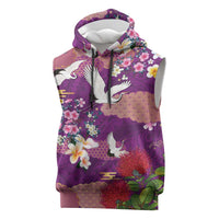 Hawaiian and Japanese Culture Together Sleeveless Hoodie Purple Ohia Lehua Plumeria and Sakura Blooming LT03 Purple - Polynesian Pride