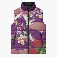 Hawaiian and Japanese Culture Together Sleeveless Puffer Jacket Purple Ohia Lehua Plumeria and Sakura Blooming LT03 Unisex Purple - Polynesian Pride