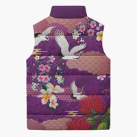 Hawaiian and Japanese Culture Together Sleeveless Puffer Jacket Purple Ohia Lehua Plumeria and Sakura Blooming LT03 - Polynesian Pride