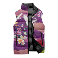 Hawaiian and Japanese Culture Together Sleeveless Puffer Jacket Purple Ohia Lehua Plumeria and Sakura Blooming LT03 - Polynesian Pride
