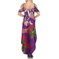 Hawaiian and Japanese Culture Together Summer Maxi Dress Purple Ohia Lehua Plumeria and Sakura Blooming LT03 - Polynesian Pride