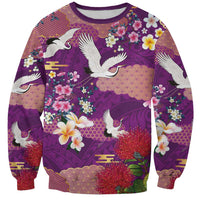 Hawaiian and Japanese Culture Together Sweatshirt Purple Ohia Lehua Plumeria and Sakura Blooming LT03 Unisex Purple - Polynesian Pride