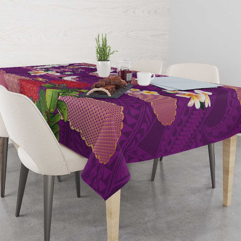 Hawaiian and Japanese Culture Together Tablecloth Purple Ohia Lehua Plumeria and Sakura Blooming LT03 - Polynesian Pride