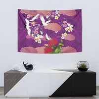 Hawaiian and Japanese Culture Together Tapestry Purple Ohia Lehua Plumeria and Sakura Blooming LT03 - Polynesian Pride