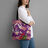 Hawaiian and Japanese Culture Together Tote Bag Purple Ohia Lehua Plumeria and Sakura Blooming LT03 - Polynesian Pride