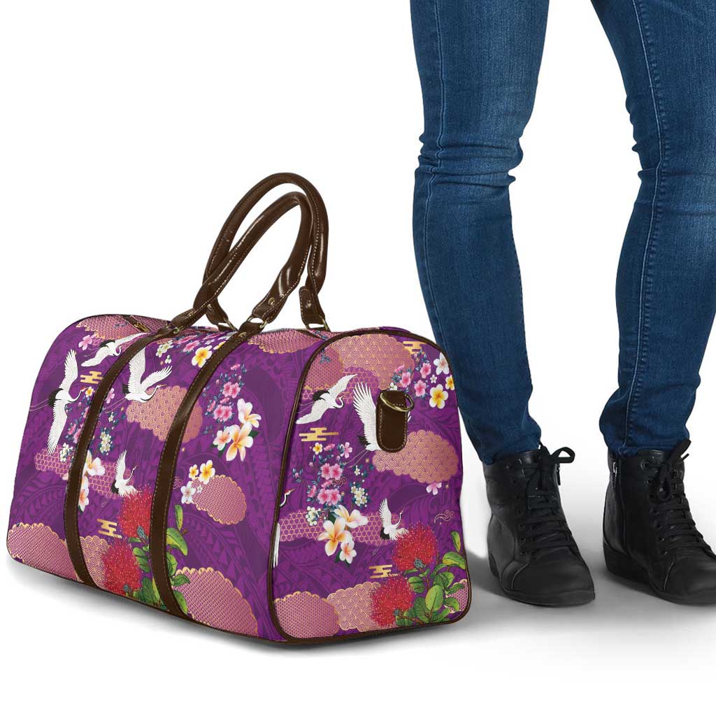 Hawaiian and Japanese Culture Together Travel Bag Purple Ohia Lehua Plumeria and Sakura Blooming LT03 - Polynesian Pride