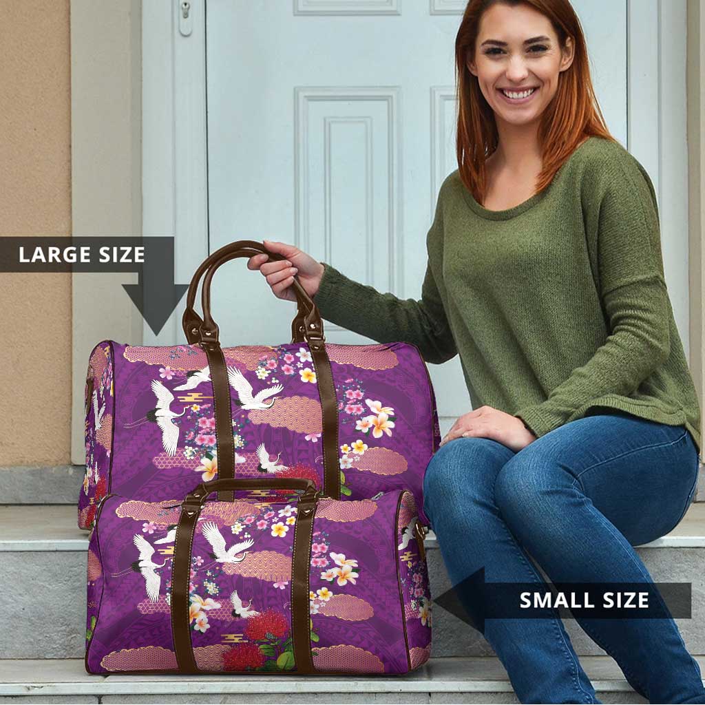 Hawaiian and Japanese Culture Together Travel Bag Purple Ohia Lehua Plumeria and Sakura Blooming LT03 - Polynesian Pride