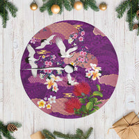 Hawaiian and Japanese Culture Together Tree Skirt Purple Ohia Lehua Plumeria and Sakura Blooming LT03 Casual Purple - Polynesian Pride