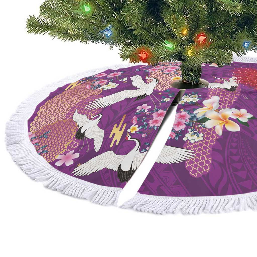 Hawaiian and Japanese Culture Together Tree Skirt Purple Ohia Lehua Plumeria and Sakura Blooming LT03 - Polynesian Pride