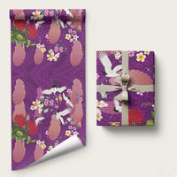 Hawaiian and Japanese Culture Together Wrapping Paper Purple Ohia Lehua Plumeria and Sakura Blooming LT03 58" × 23" Purple - Polynesian Pride