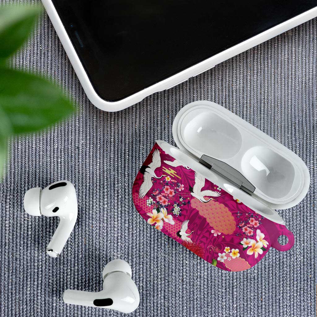 Hawaiian and Japanese Culture Together AirPods Case Pink Ohia Lehua Plumeria and Sakura Blooming LT03 - Polynesian Pride