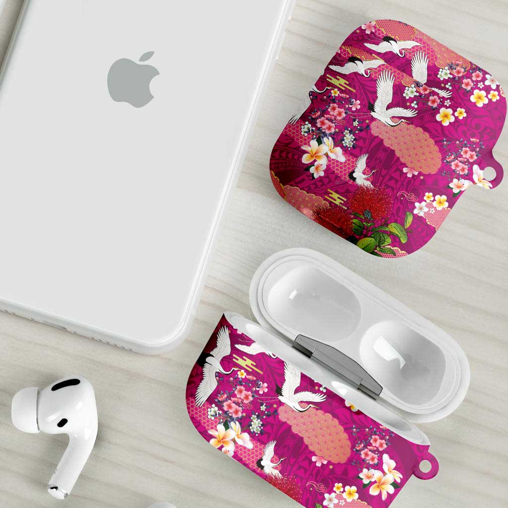 Hawaiian and Japanese Culture Together AirPods Case Pink Ohia Lehua Plumeria and Sakura Blooming LT03 - Polynesian Pride
