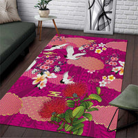 Hawaiian and Japanese Culture Together Area Rug Pink Ohia Lehua Plumeria and Sakura Blooming LT03 Pink - Polynesian Pride