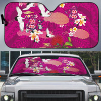 Hawaiian and Japanese Culture Together Auto Sun Shade Pink Ohia Lehua Plumeria and Sakura Blooming LT03 Pink - Polynesian Pride