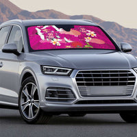 Hawaiian and Japanese Culture Together Auto Sun Shade Pink Ohia Lehua Plumeria and Sakura Blooming LT03 - Polynesian Pride