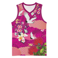 Hawaiian and Japanese Culture Together Basketball Jersey Pink Ohia Lehua Plumeria and Sakura Blooming LT03 Unisex Pink - Polynesian Pride