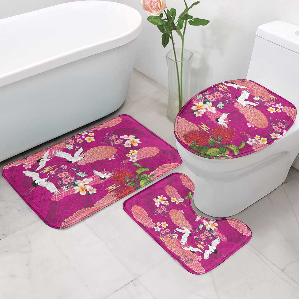 Hawaiian and Japanese Culture Together Bathroom Set Pink Ohia Lehua Plumeria and Sakura Blooming LT03 - Polynesian Pride