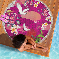 Hawaiian and Japanese Culture Together Beach Blanket Pink Ohia Lehua Plumeria and Sakura Blooming LT03 - Polynesian Pride
