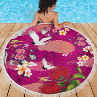Hawaiian and Japanese Culture Together Beach Blanket Pink Ohia Lehua Plumeria and Sakura Blooming LT03 - Polynesian Pride